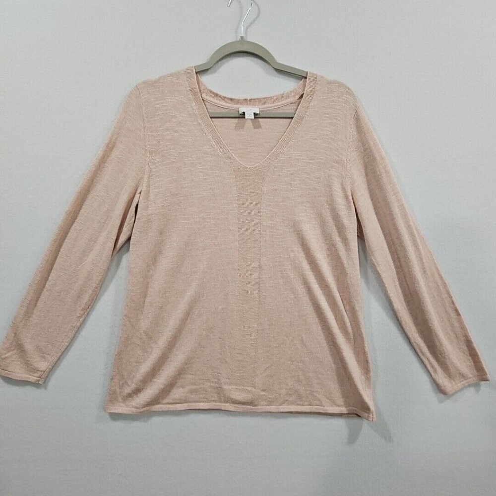 J Jill Sweater Petite M Pink Linen Blend V Neck Lightweight‎ Classic Pullover